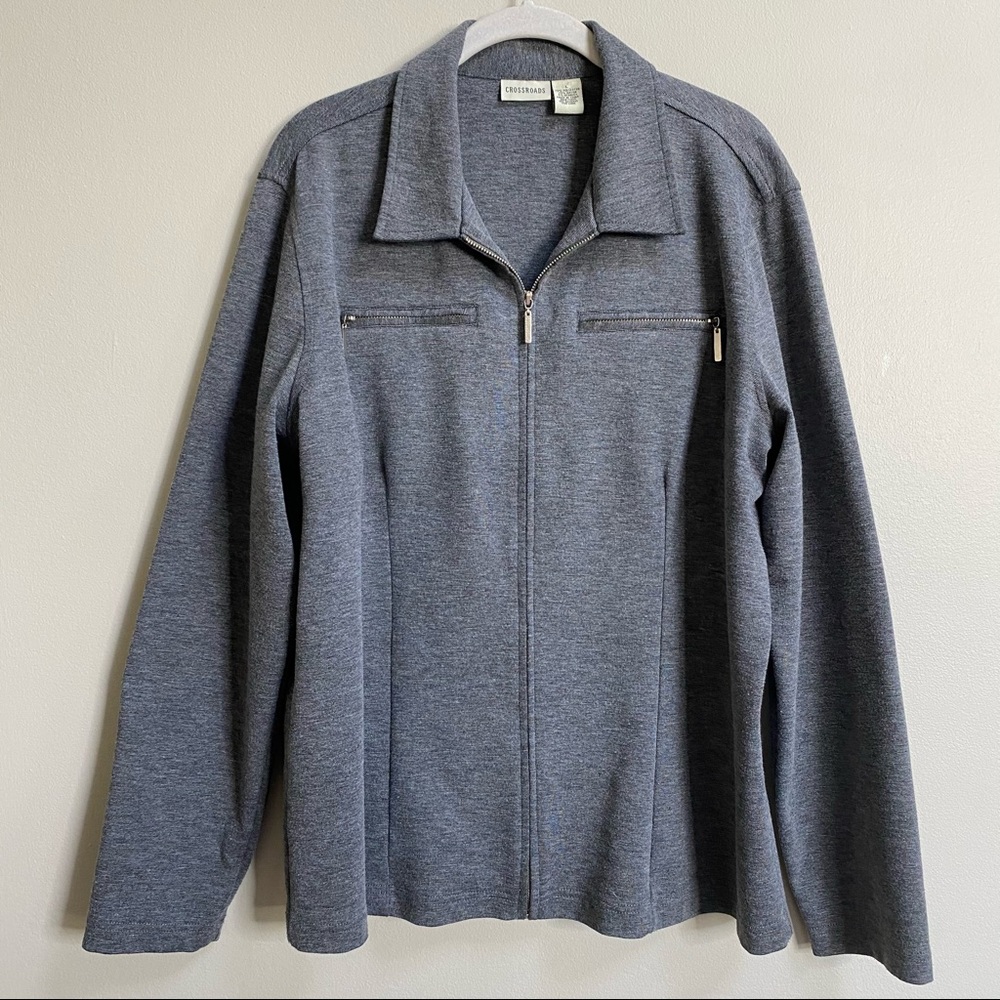 Crossroads Grey Knit Zip Front Jacket Size Large